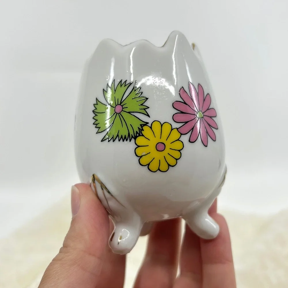 Vintage Groovy Flower Power Ceramic Broken Egg Vase Candle Holder Decor